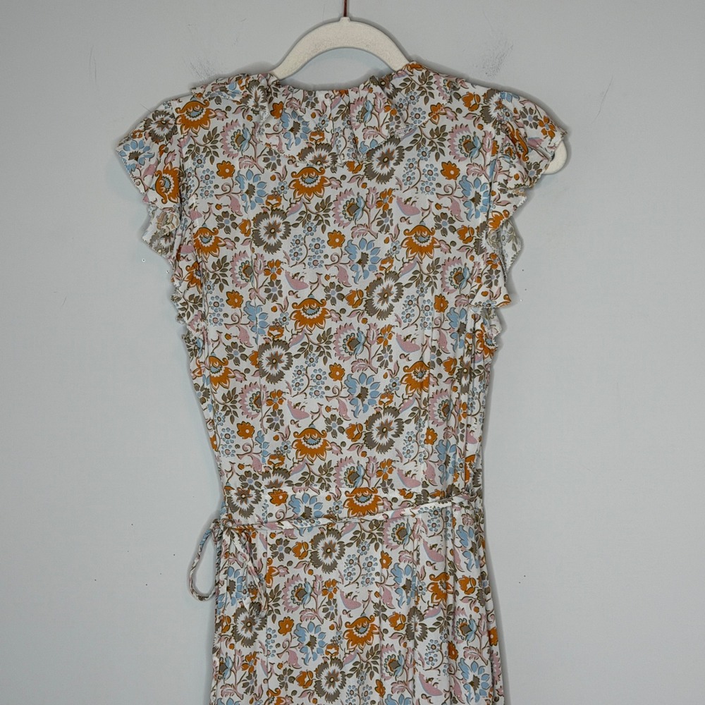 Faherty Floral Print Ruffle Sleeve Carmen Wrap Midi Dress Size Small Cottagecore - Picture 11 of 15